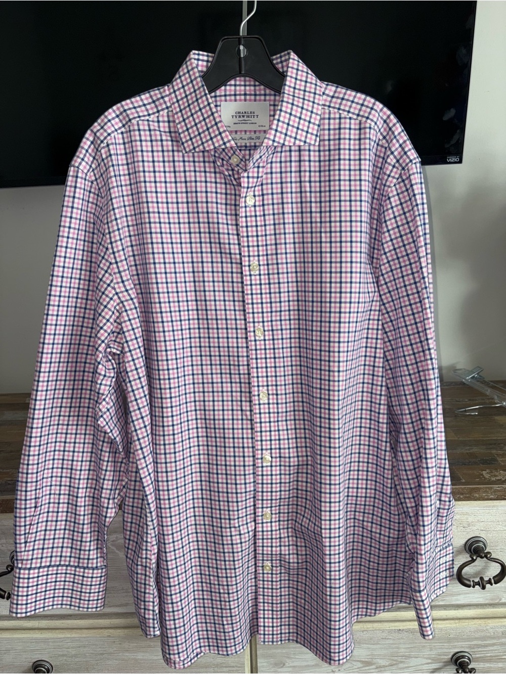 Charles Tyrwhitt Pink and Blue Checked Men's Dress Shirt